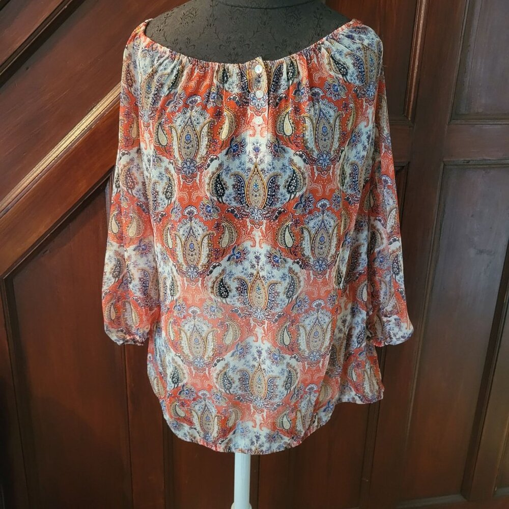 Liz Claiborne Womens Paisley Print Off-Shoulder Blouse 3/4 Sleeve 1x